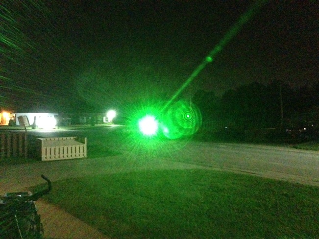 Night fog and green laser fun Kapuskasing, Ontario Canada