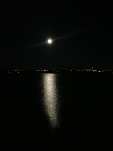 Moon over Kempenfelt Bay Barrie, Ontario Canada