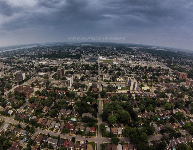 Aerial drone storm shot. Windsor, Ontario Canada
