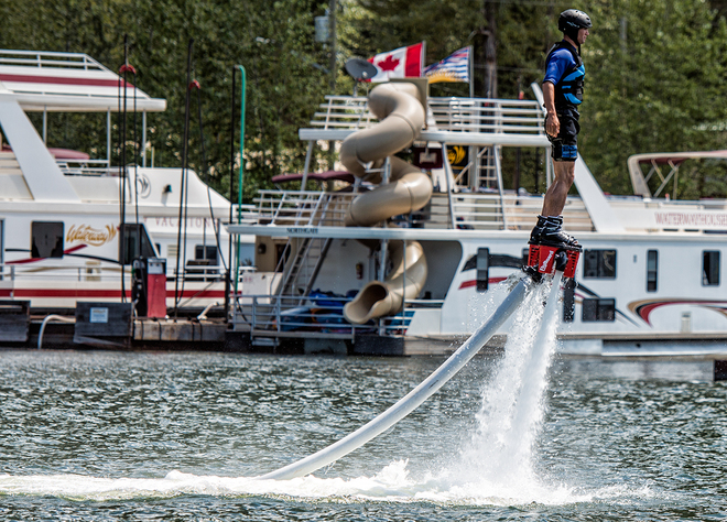 Flyboarding at the Waterway Activity Centre Sicamous, British Columbia Canada