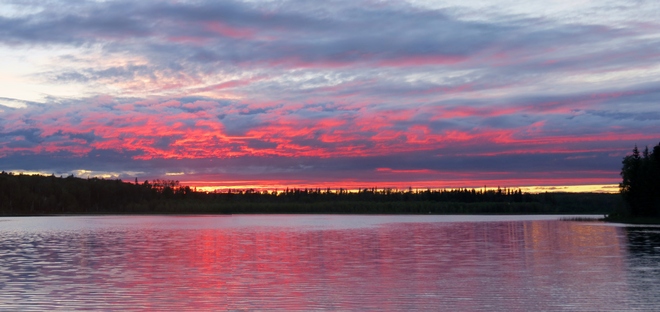 sun setting@Forfar lake Athabasca, Alberta Canada