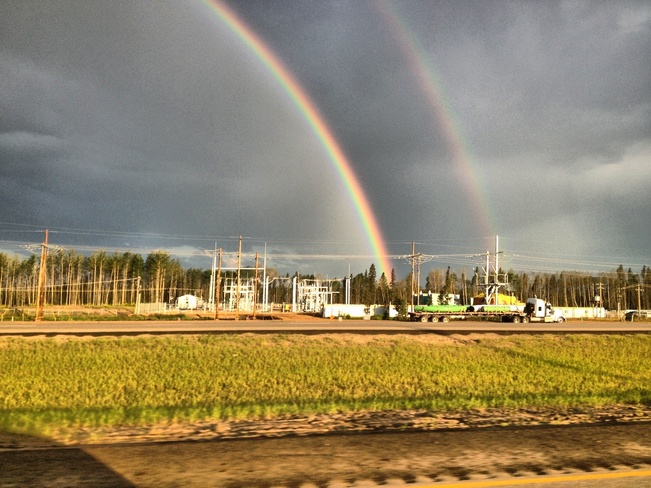 Two rainbows on 63. Fort McMurray, Alberta Canada