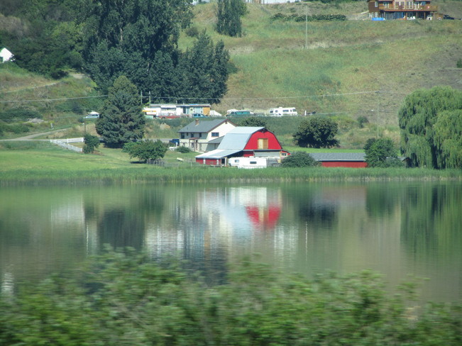 Swan Lake red barn Vernon, British Columbia Canada