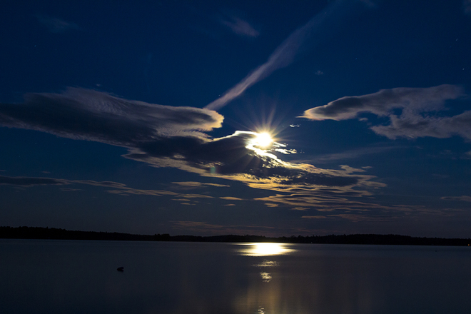 Beautiful Moon over Long Bay Sioux Narrows, Ontario Canada