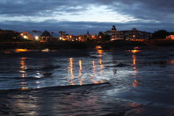 Wolfville Waterfront Park at low tide-with a Great Sky and moonlight. Photo by Wolfville, Nova Scotia Canada