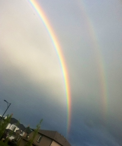 double rainbow Beaumont, Alberta Canada