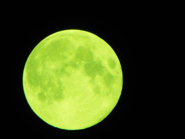 Midnight moon.blue moon looking green to me. Calgary, Alberta Canada