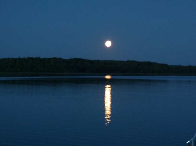 Moon over Island Lake Athabasca, Alberta Canada