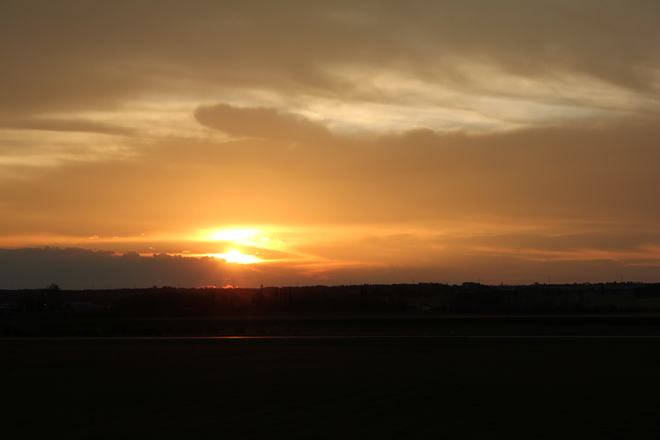 Sunrise over airport Lacombe, Alberta Canada
