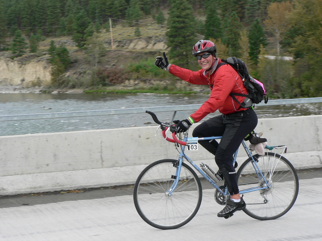 KOOTENAY ROCKIES GRAN FONDO - Happy Rider Crosses Prairie Bridge Cranbrook, British Columbia Canada