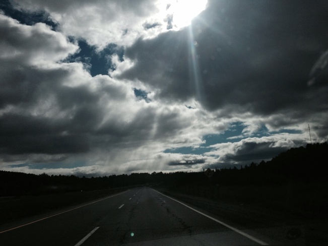 driving into clouds Massey, Ontario Canada