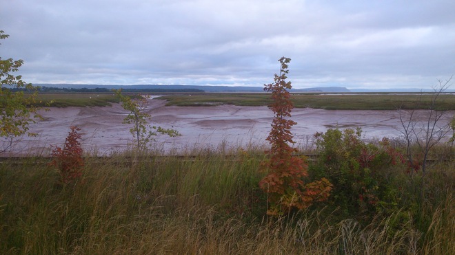 Railway,low tide and Fall in One Wolfville, Nova Scotia Canada