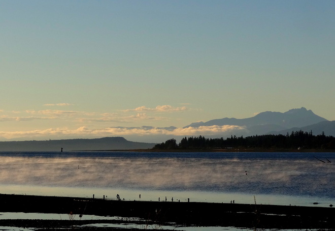 Cold and warm air creates fine mist Comox, British Columbia Canada