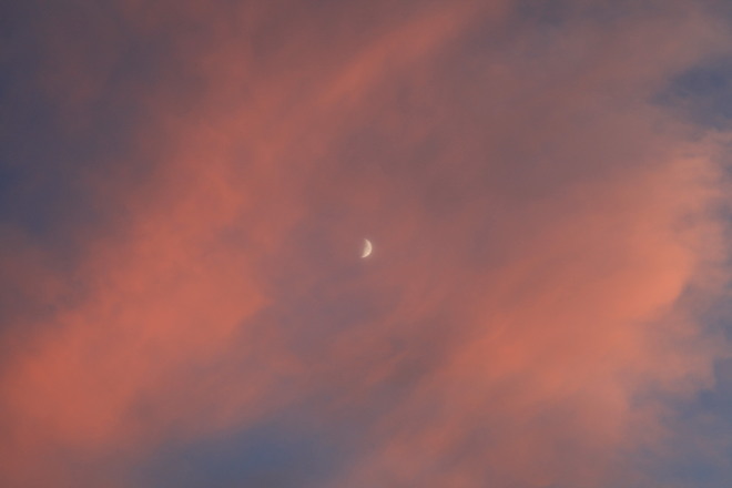Moon shining through sunset clouds London, Ontario Canada