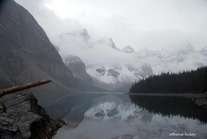 Foggy Moraine Lake Banff, Alberta Canada