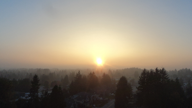 Vancouver foggy sunset oc 21 2013 Surrey, British Columbia Canada