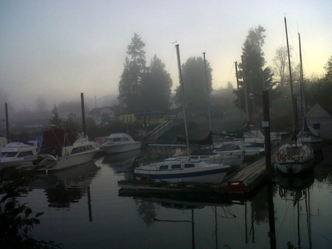 Boats in the fog. Courtenay, British Columbia Canada