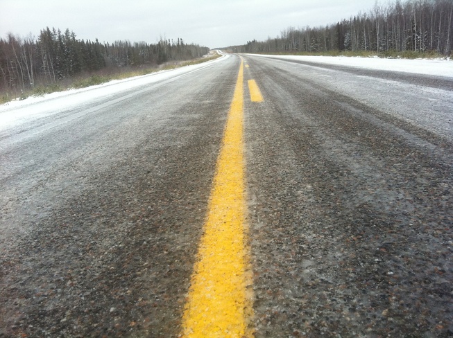 Icy road conditions Wabowden, Manitoba Canada
