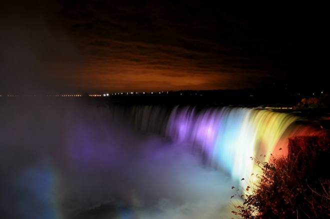 Niagara Falls at night Calgary, Alberta Canada