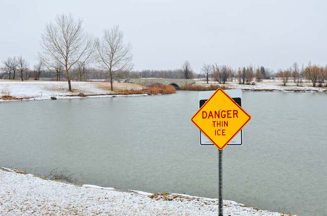 Danger thin ice Winnipeg, Manitoba Canada