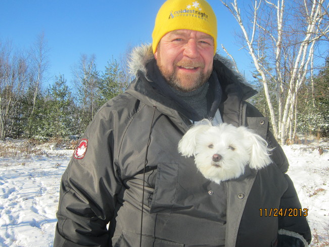 Our puppy got cold on our hike Sudbury, Ontario Canada