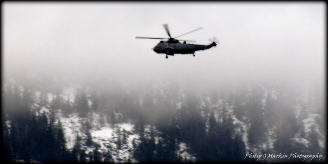 Helicopter, Low Clouds Nelson, British Columbia Canada