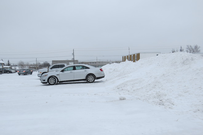 Big snow pile Timmins, Ontario Canada
