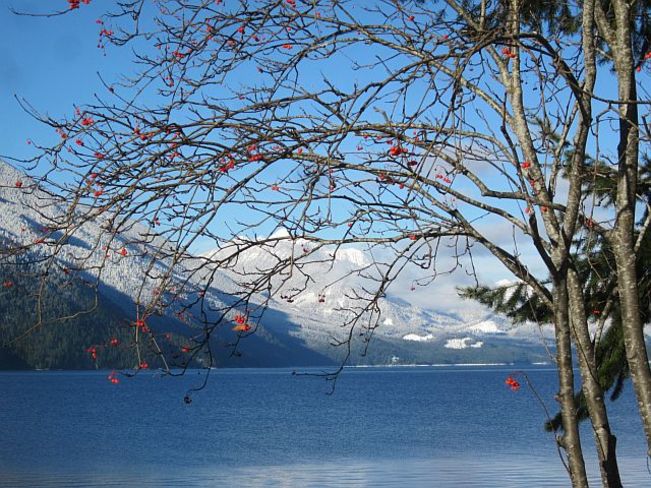 Slocan Lake on a beautiful wintery day New Denver, British Columbia Canada