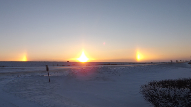 Sun Dogs at Sunset Belle Plaine, Saskatchewan Canada