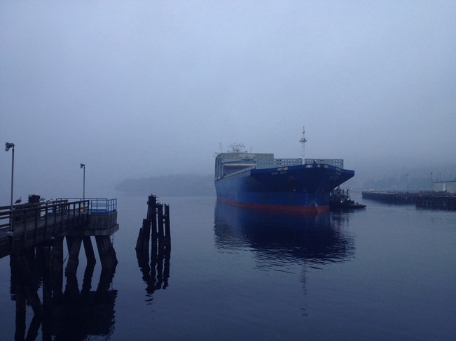 ship leaving port Crofton, British Columbia Canada