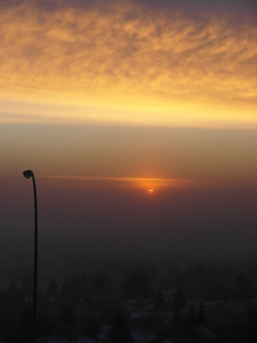 Frosty morning sunrise.Nose hill Calgary, Alberta Canada