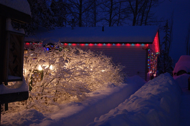 2 days of snow and christmas lights Quesnel 1, British Columbia Canada
