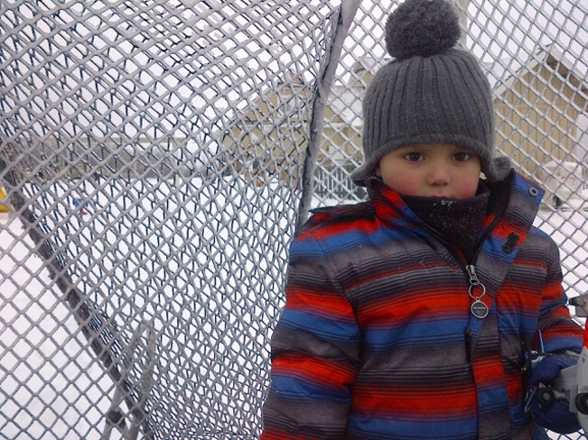 Sad to get off trampoline in ice storm Kemptville, Ontario Canada