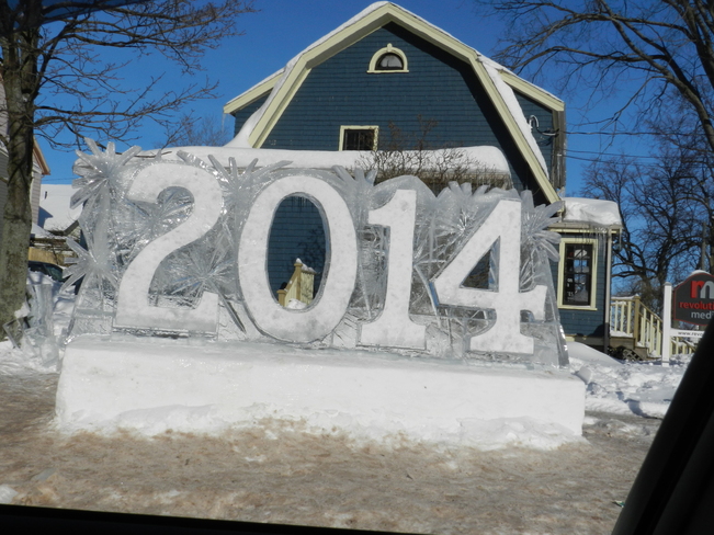 Snow sculpture marking the year of the 125 anniv of Confederation in PEI Charlottetown, Prince Edward Island Canada