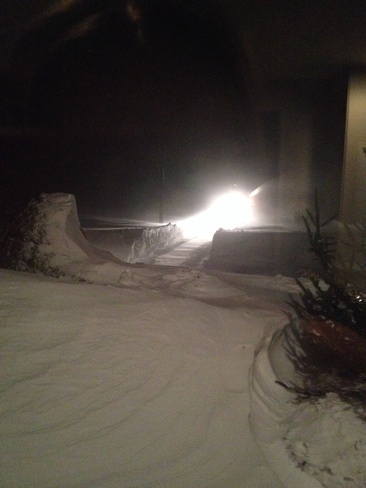 Snow blowing in blizzard Grand Bend, Ontario Canada
