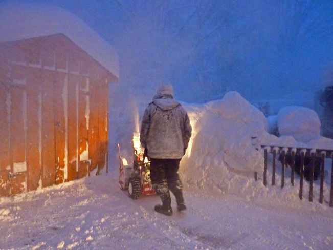 Snowblowing in Blizzard Owen Sound, Ontario Canada