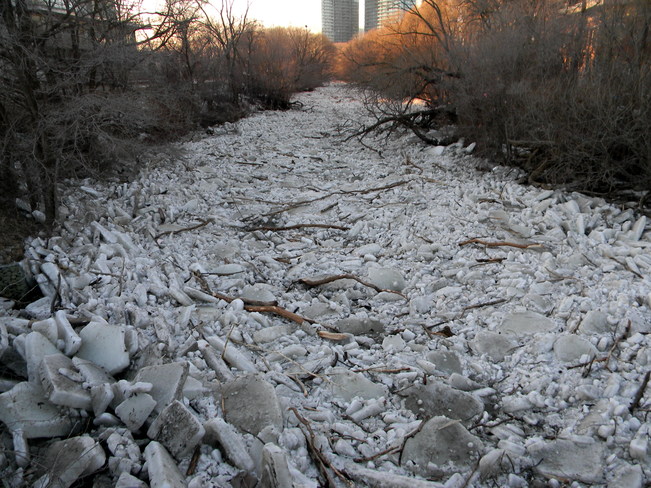 Frozen river Etobicoke, Ontario Canada