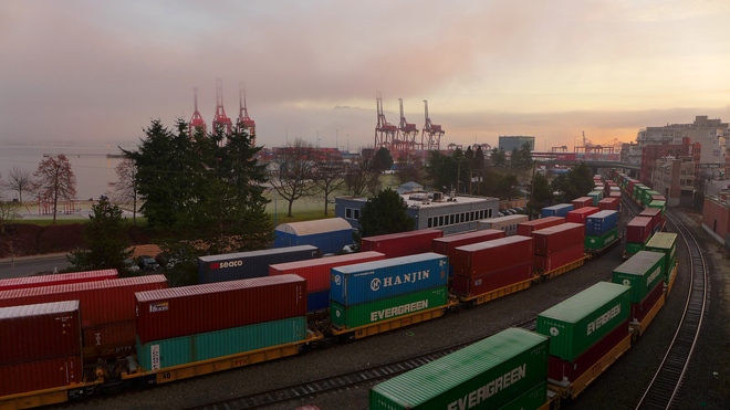 Trains, Cranes, Fog & Sun 