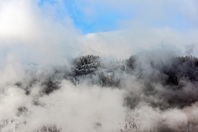 valley cloud, mountain peakin Sicamous, British Columbia Canada