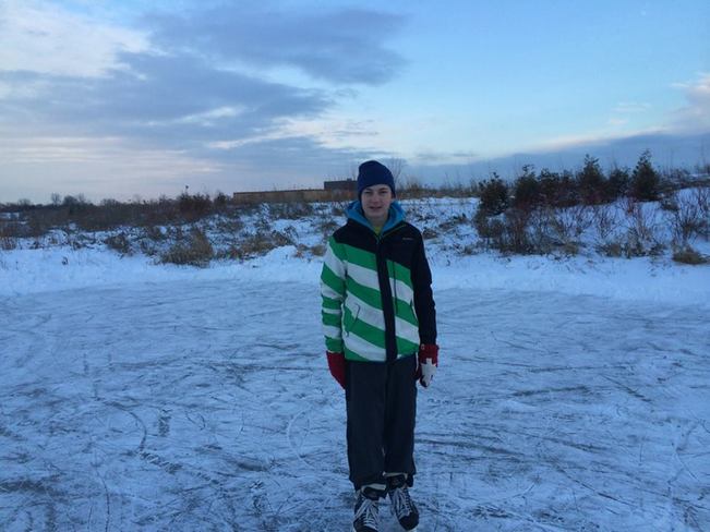 Colin Getting Ready To Skate On The Pond! Bowmanville, Ontario Canada