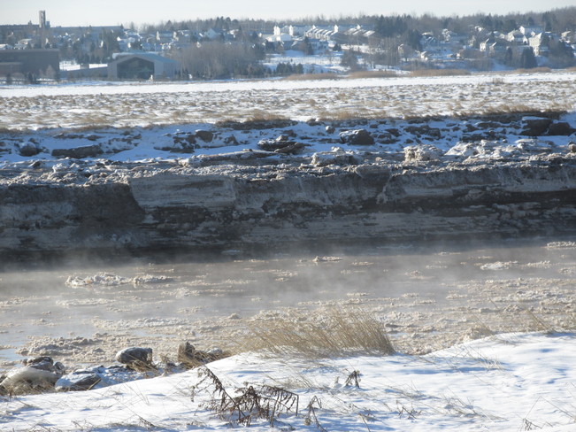 Ice chuncks floating down the Petitcodiac Moncton, New Brunswick Canada