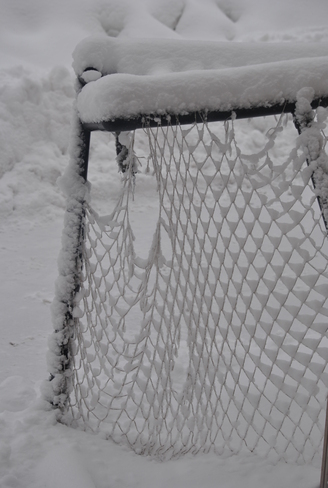 Soccer goal with snow Guelph, Ontario Canada