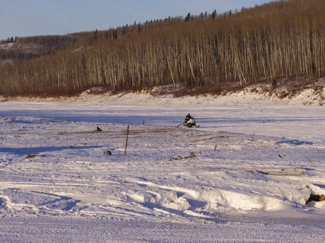 Cold ride on ,the Clearwater. Fort McMurray, Alberta Canada