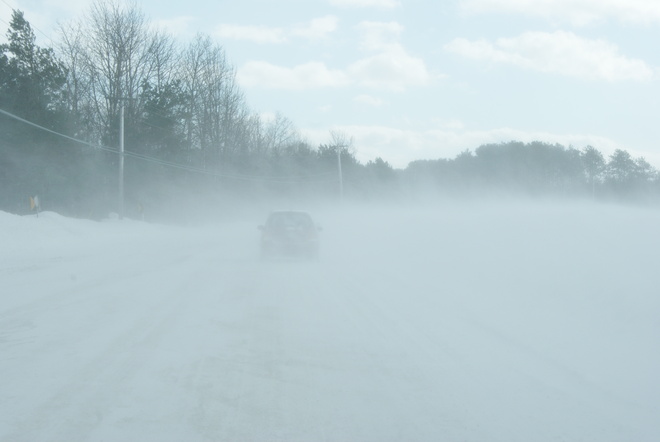 Driving in Blowing Snow Midland, Ontario Canada
