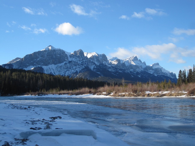 Bow River on the last day in January. Canmore, Alberta Canada