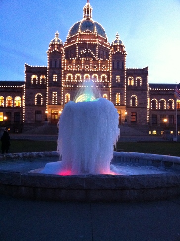 the frozen fountain at the Victoria legislature Sidney, British Columbia Canada