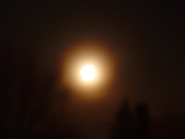 Gold fog around the moon. Kitchener, Ontario Canada