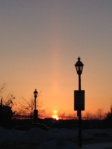 Double Sun Image - sunset with pillar of light Newmarket, Ontario Canada