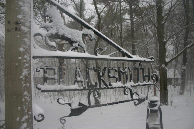 Snowy Blacksmith's Sign Hamilton, Ontario Canada