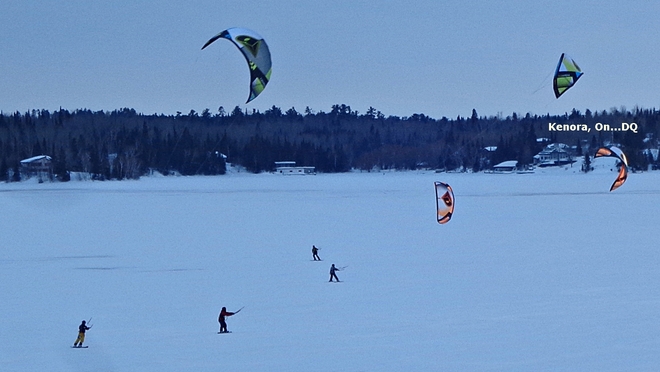 Very Windy..Snow Sailers..Having Fun Kenora, Ontario Canada